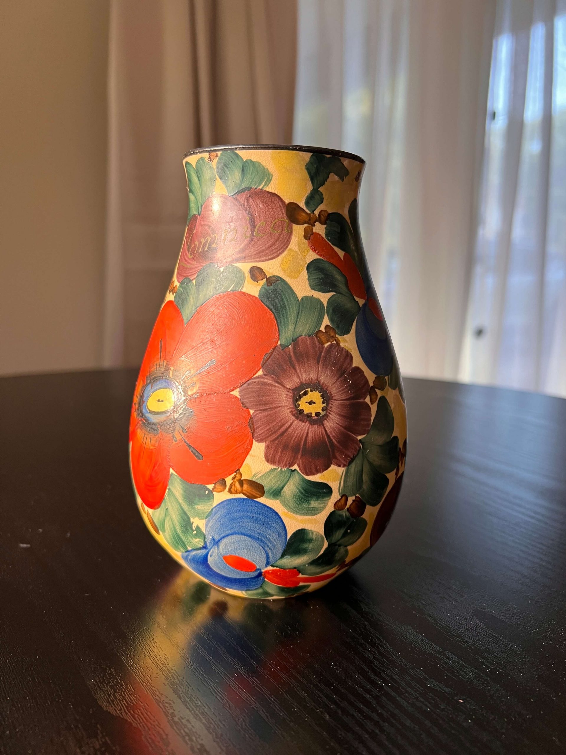 Vintage Hand-painted Czech Art Pottery Vase – Folkloric Botanicals - Image 5