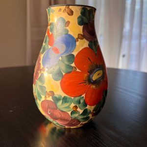 Vintage Hand-painted Czech Art Pottery Vase – Folkloric Botanicals