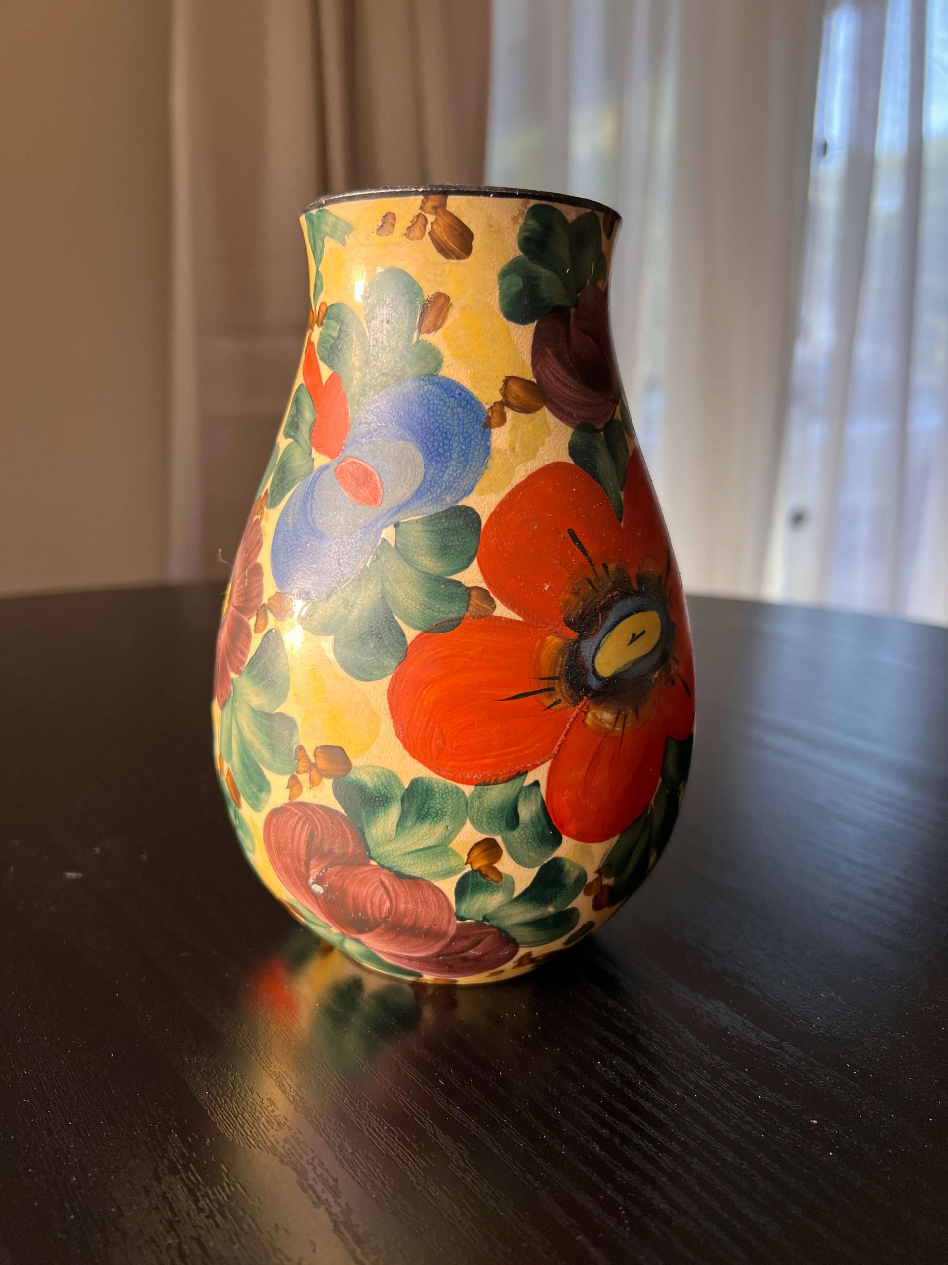 Vintage Hand-painted Czech Art Pottery Vase – Folkloric Botanicals