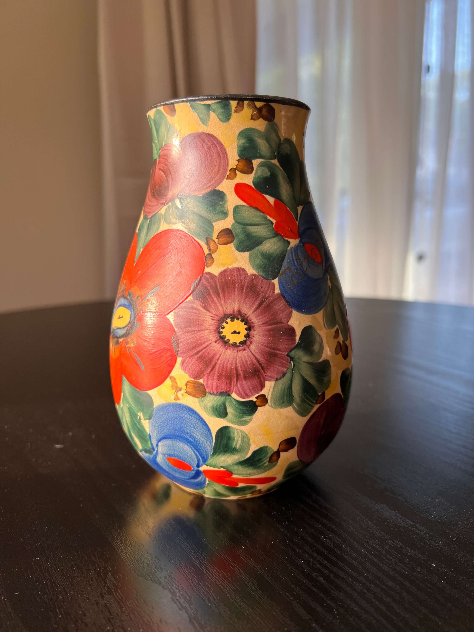 Vintage Hand-painted Czech Art Pottery Vase – Folkloric Botanicals - Image 2