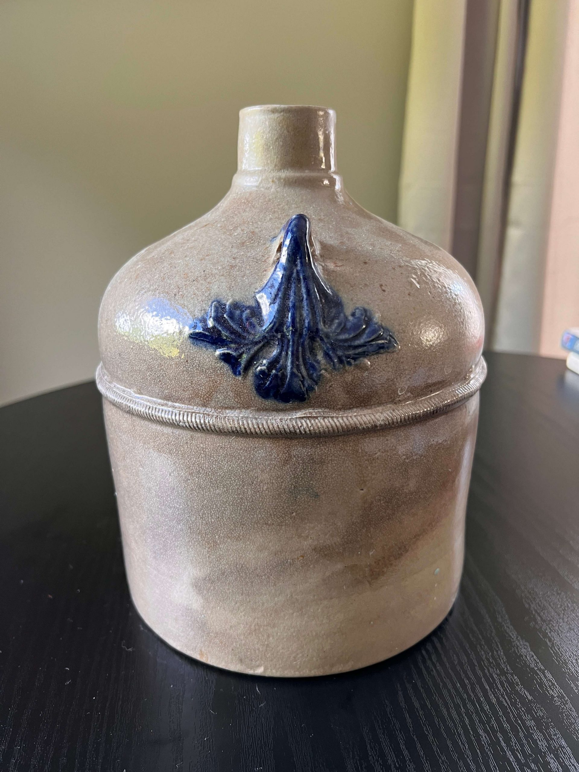 1-Gallon Stoneware Salt-Glazed Jug - Cobalt Blue Leaf Motif - Image 2
