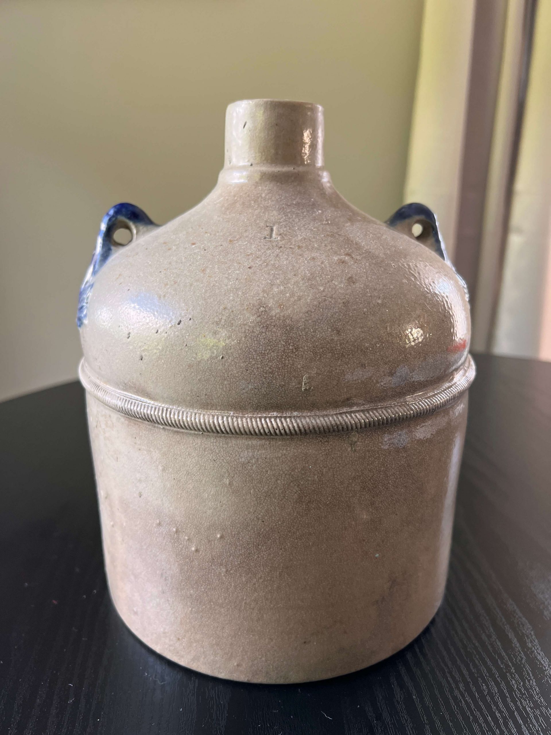 1-Gallon Stoneware Salt-Glazed Jug - Cobalt Blue Leaf Motif