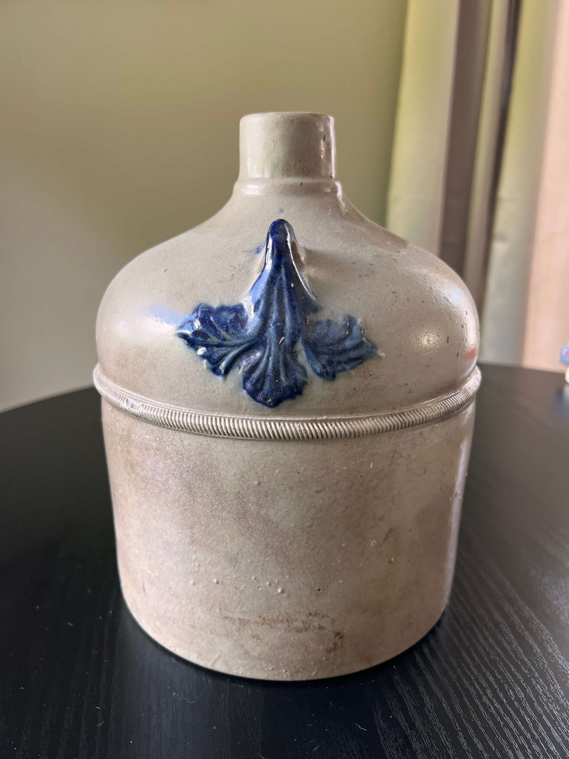 1-Gallon Stoneware Salt-Glazed Jug - Cobalt Blue Leaf Motif - Image 4