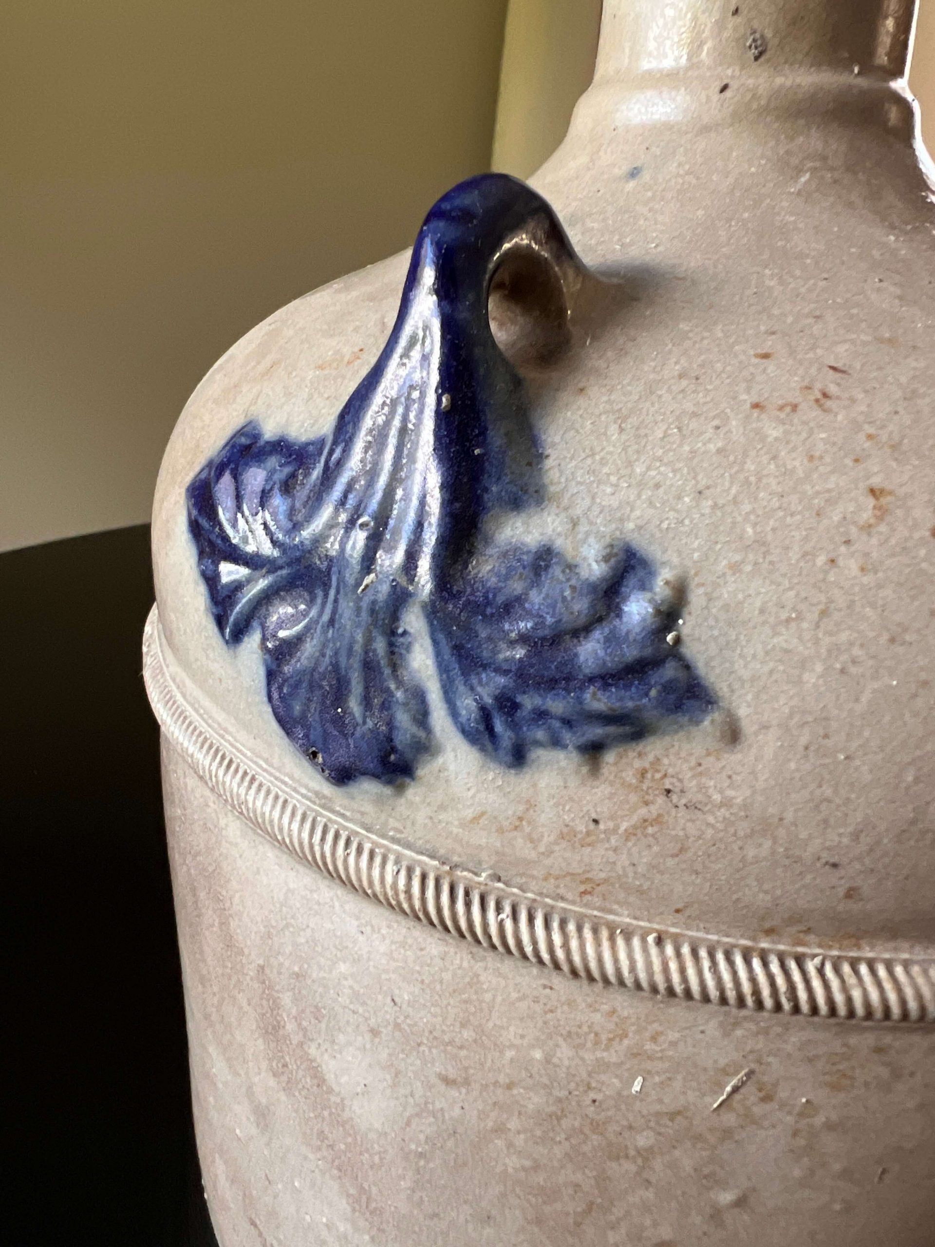 1-Gallon Stoneware Salt-Glazed Jug - Cobalt Blue Leaf Motif - Image 5