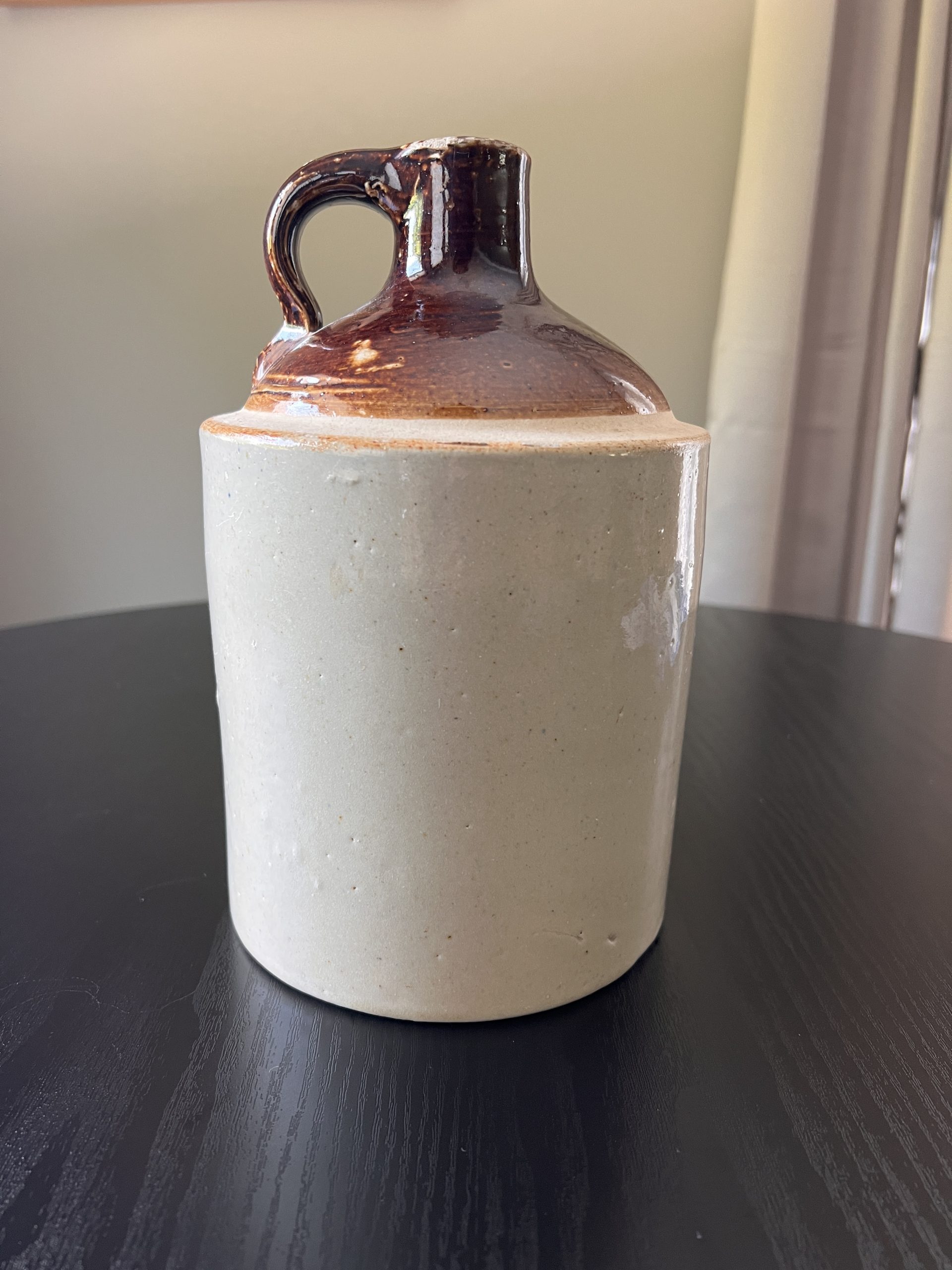 Vintage Two-Tone Stoneware Whiskey Jug – Unmarked 1/2 Gallon Crock