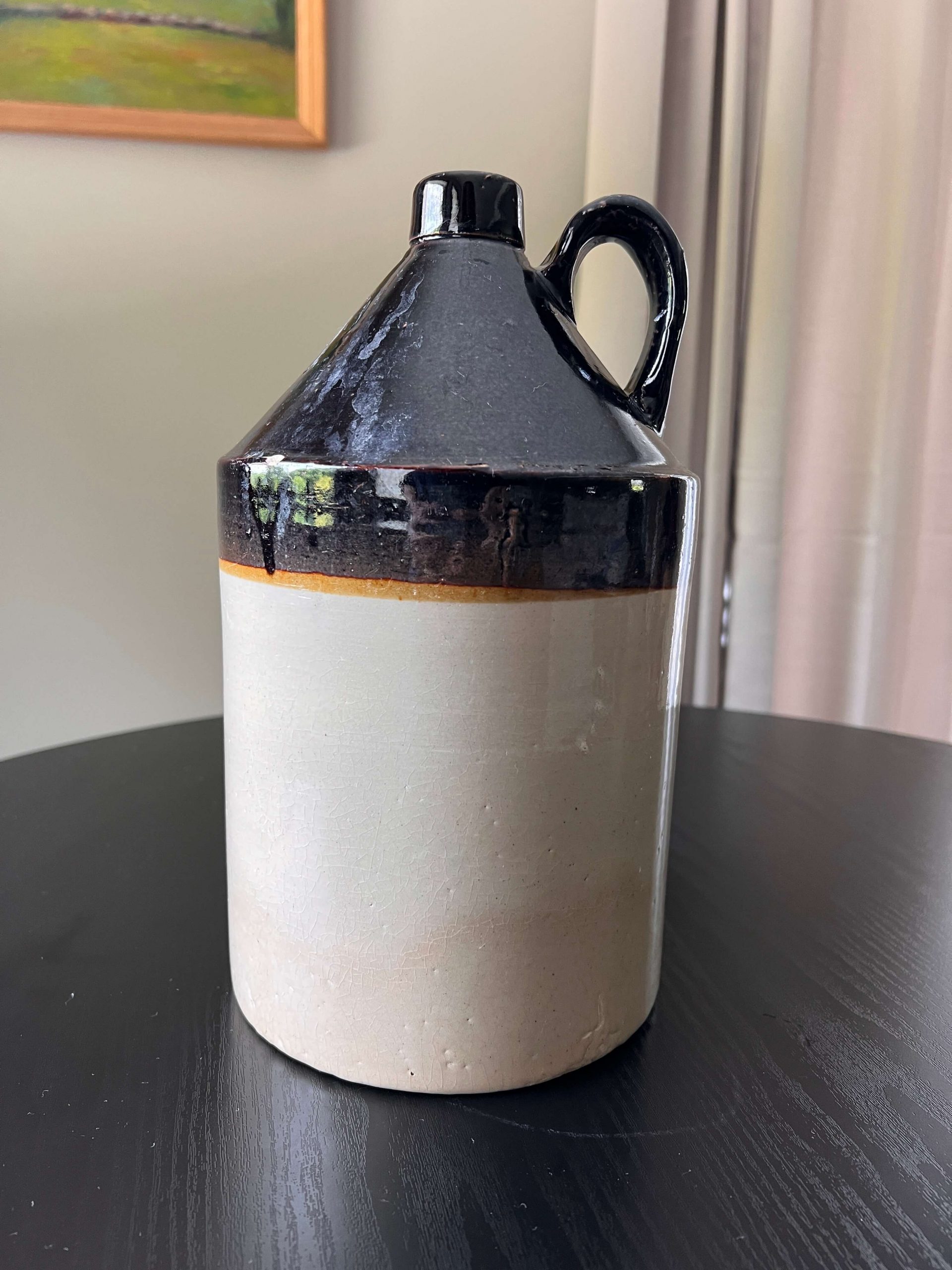 Antique 1-Gallon Two-Tone Stoneware Whiskey Jug – Albany Slip Glaze, 11.5" - Image 2