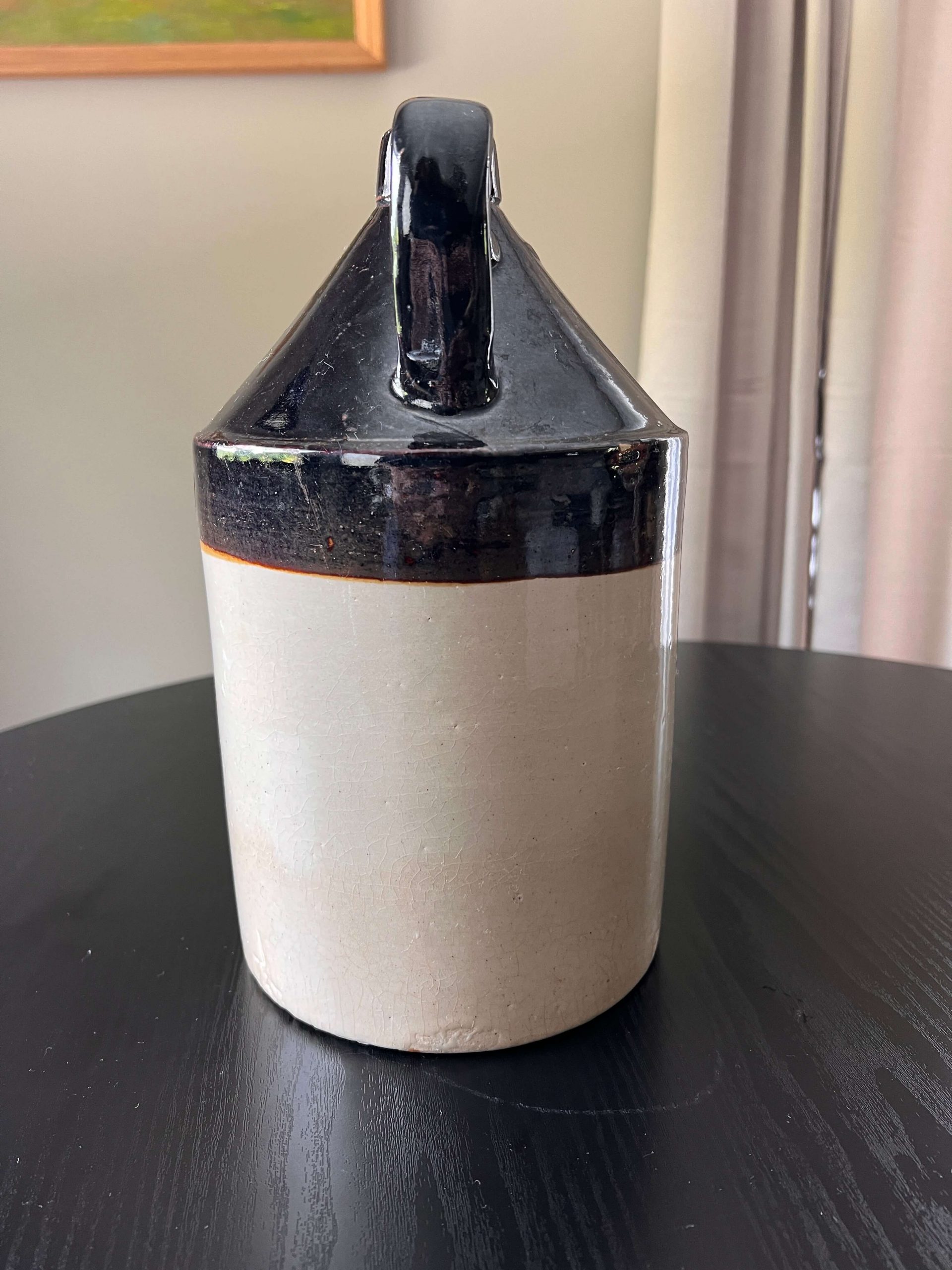 Antique 1-Gallon Two-Tone Stoneware Whiskey Jug – Albany Slip Glaze, 11.5" - Image 4