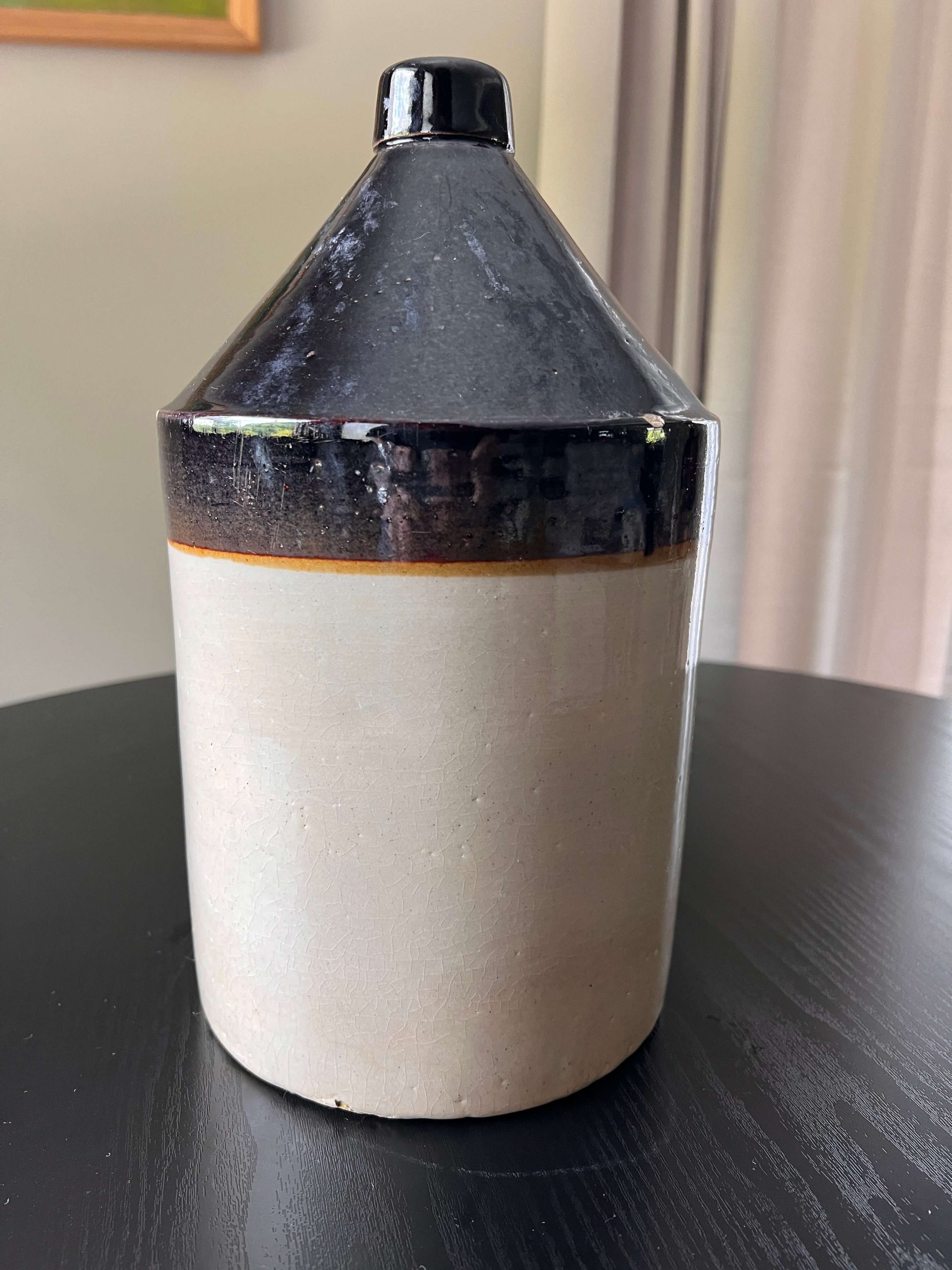 Antique 1-Gallon Two-Tone Stoneware Whiskey Jug – Albany Slip Glaze, 11.5" - Image 3