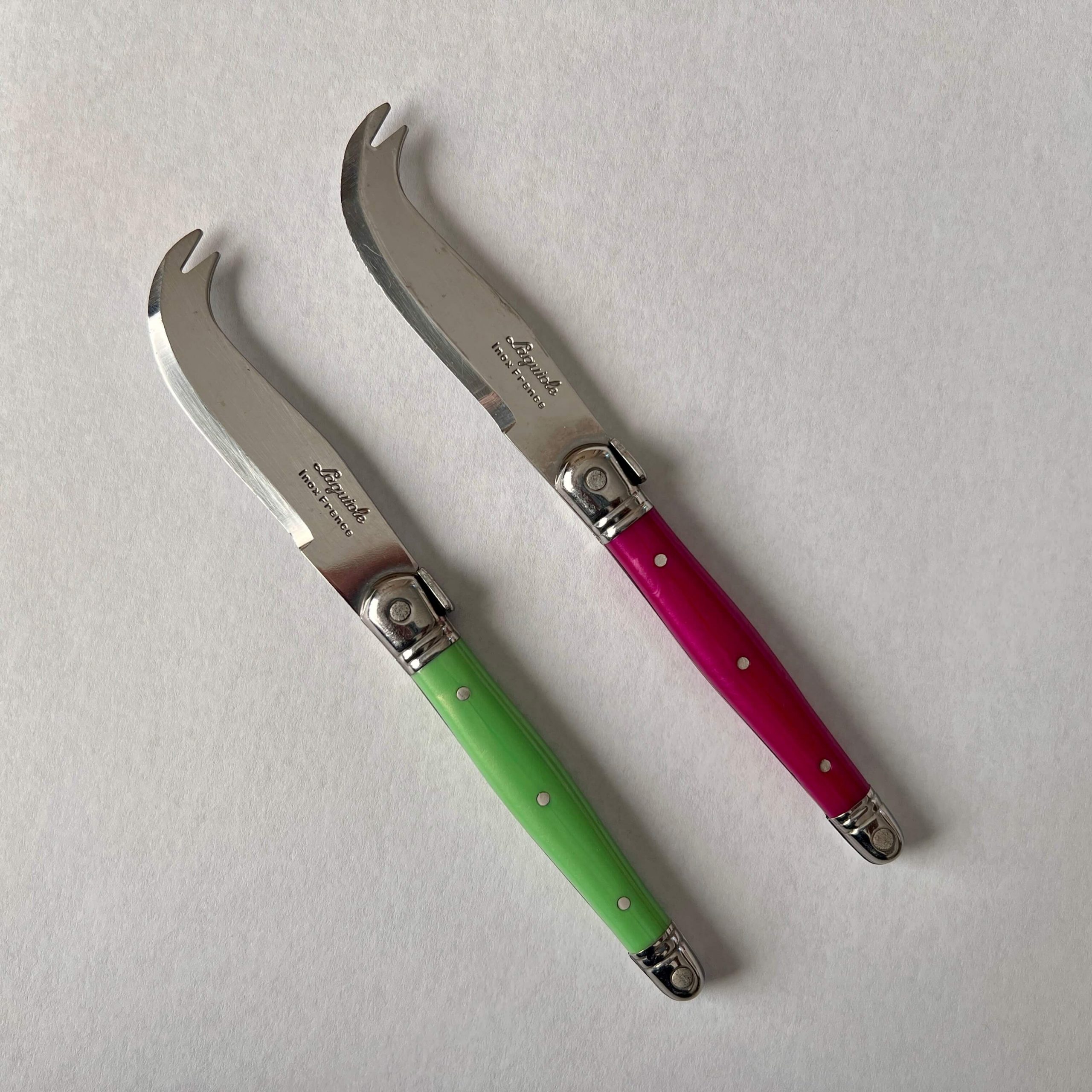 Two vintage Laguiole fork-tipped cheese knives - INOX France