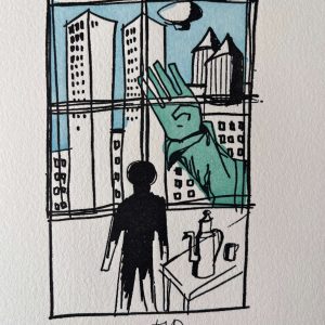 Aldo Rossi Print - SIGNED - La Finestra del Poeta a NY con la Mano del Santo (1994)