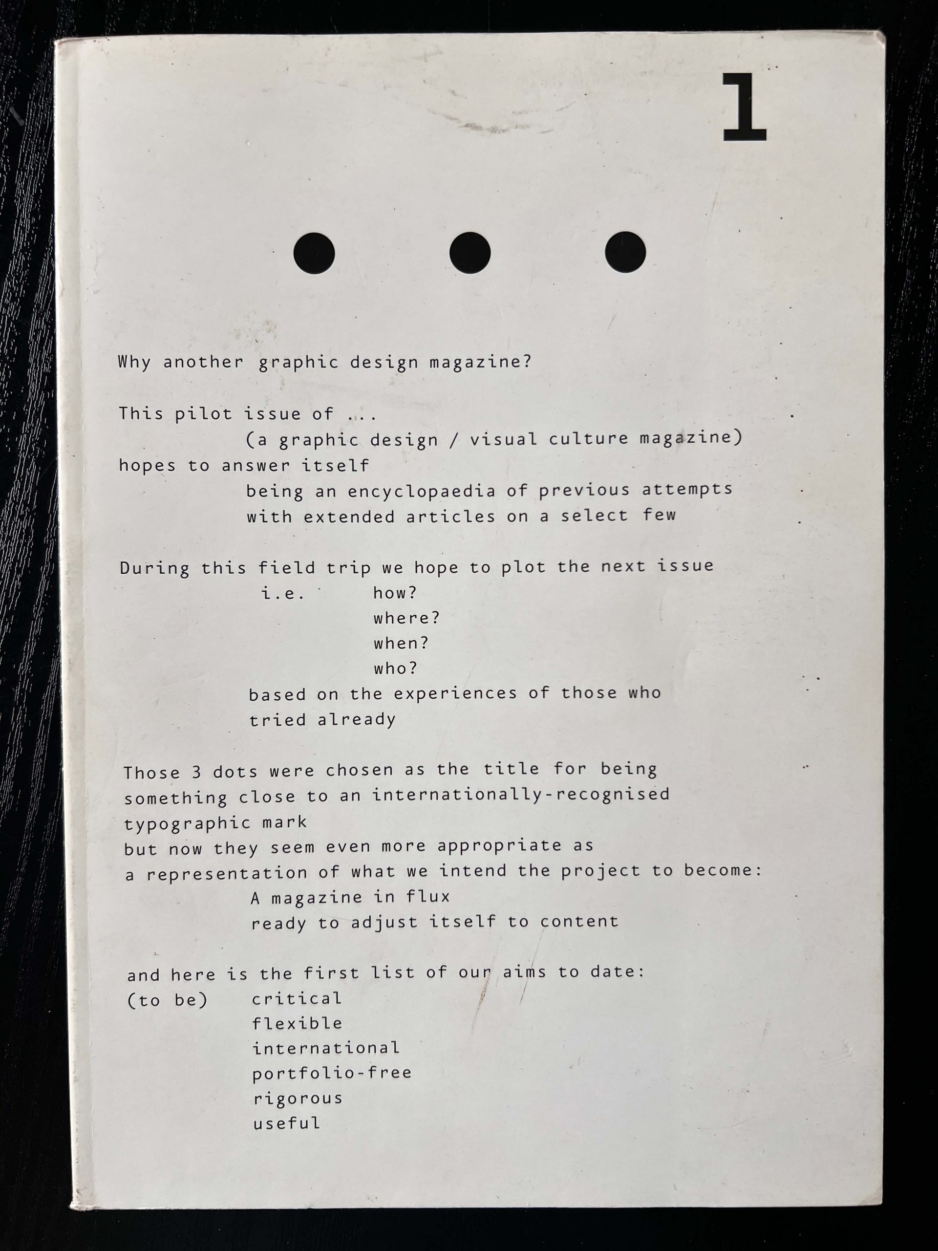 Dot Dot Dot Magazine Issue 1 (2000) Rare Debut Pilot Issue Graphic Design Art